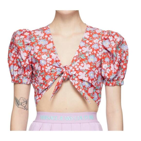 Versace Jeans Couture floral print Crop Top Red - Picture 5 of 9
